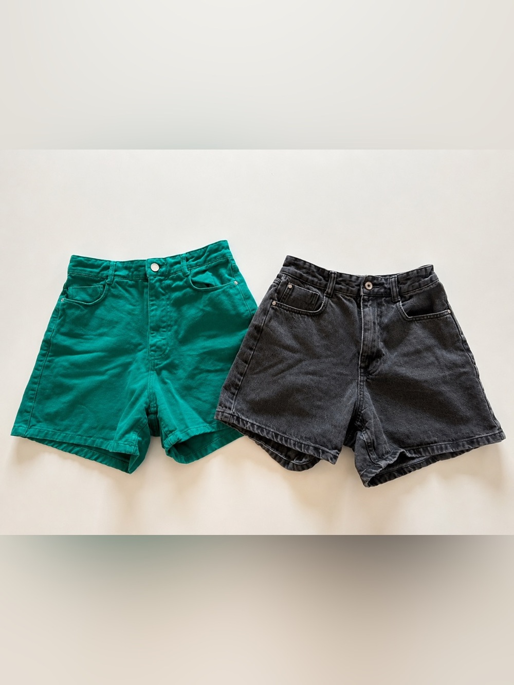 Zara High-Waist Teal and Black Denim Shorts Bundle